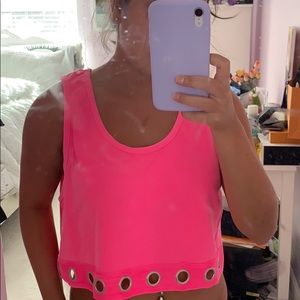 LF neon pink crop top with metal hole detail